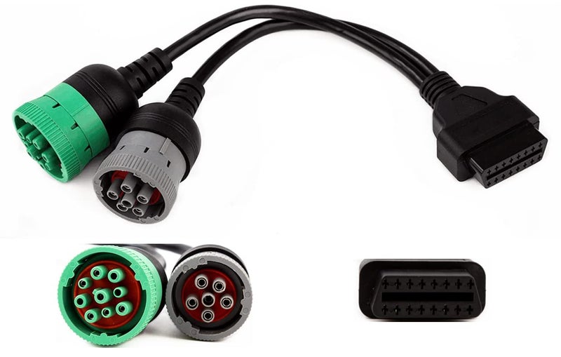 YPP OBD to Type 2 Green9p J1939 and 6p J1708 Split Y Cable for Diesel Truck Diagnostics - Image 1